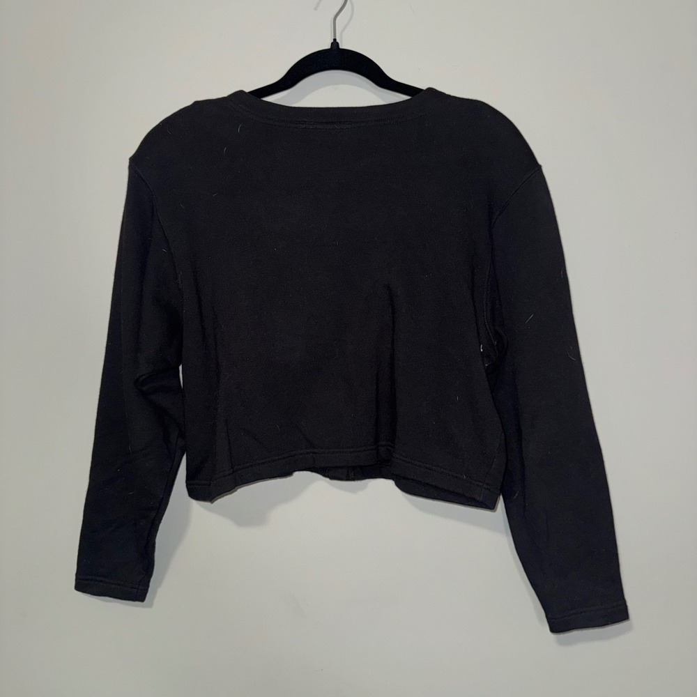 Lizsport Vintage Black Cotton Floral Cross Stitch Embroidered Cardigan Sweater M - Picture 4 of 4